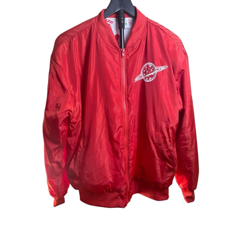 Disney Toy Story Red Bomber Jacket w/Pizza Planet Patch Men’s M Full Zip - Picture 2 of 10